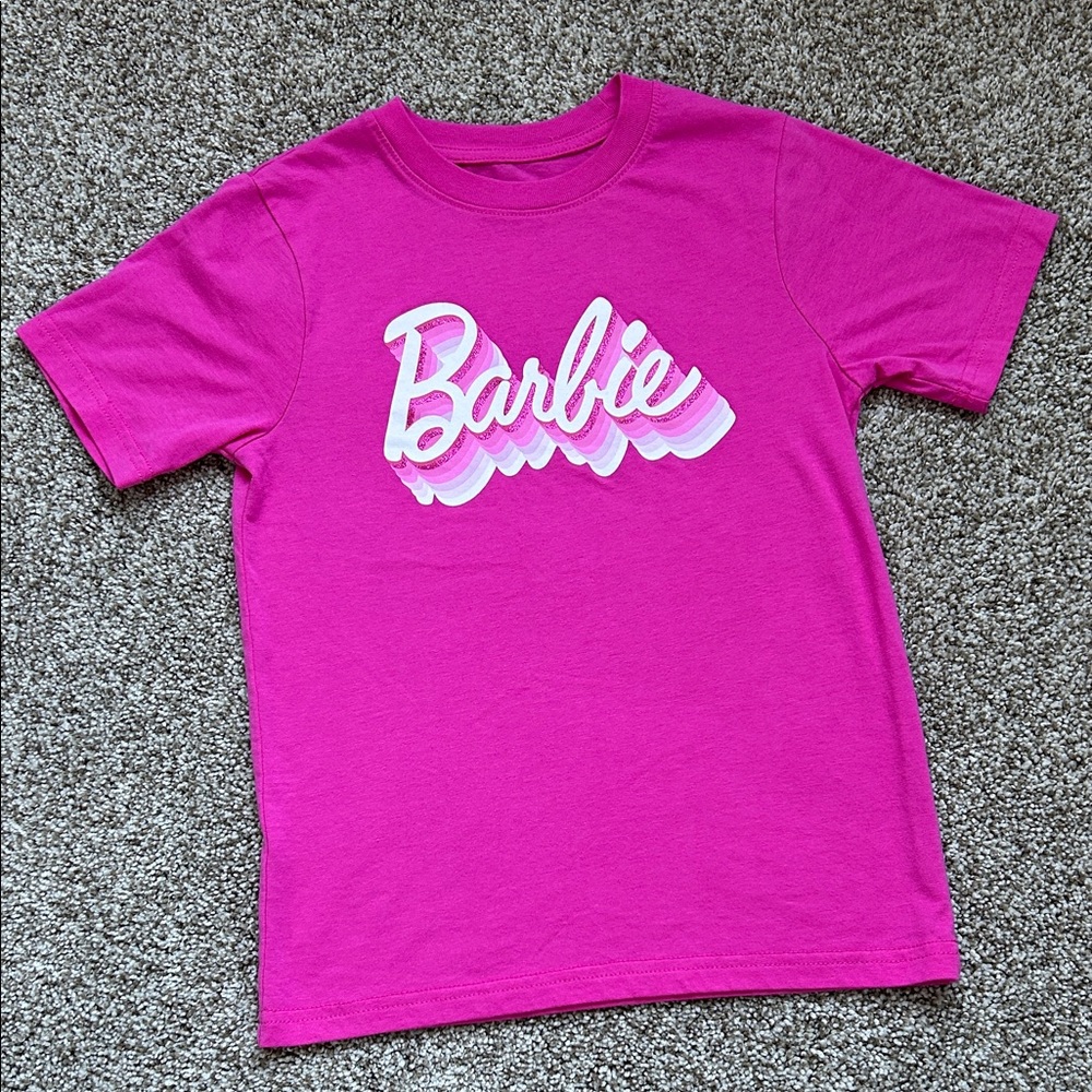 Bright Pink Barbie Kids Tee, Size Small (7/8)